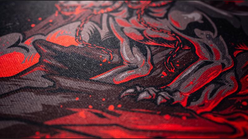 Cerberus dye-sublimated print close-up