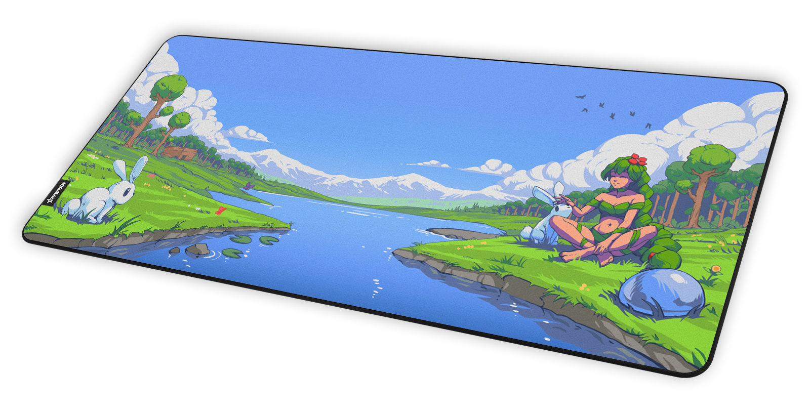 Hystar Dryad deskmat at an angle on a desk