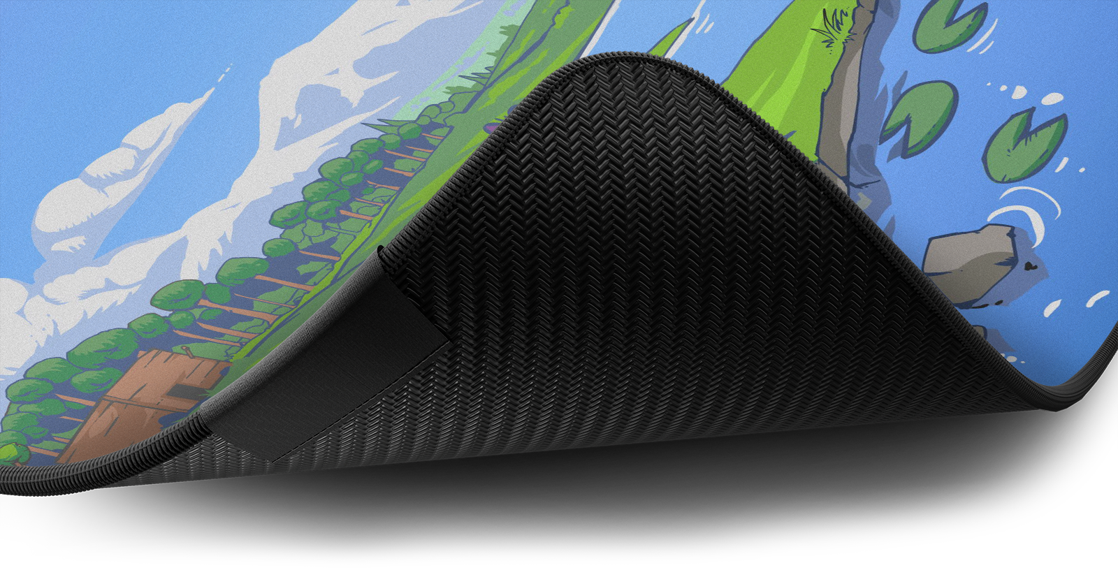 Close-up of the stitched edge and non-slip rubber base of the Hystar Dryad deskmat