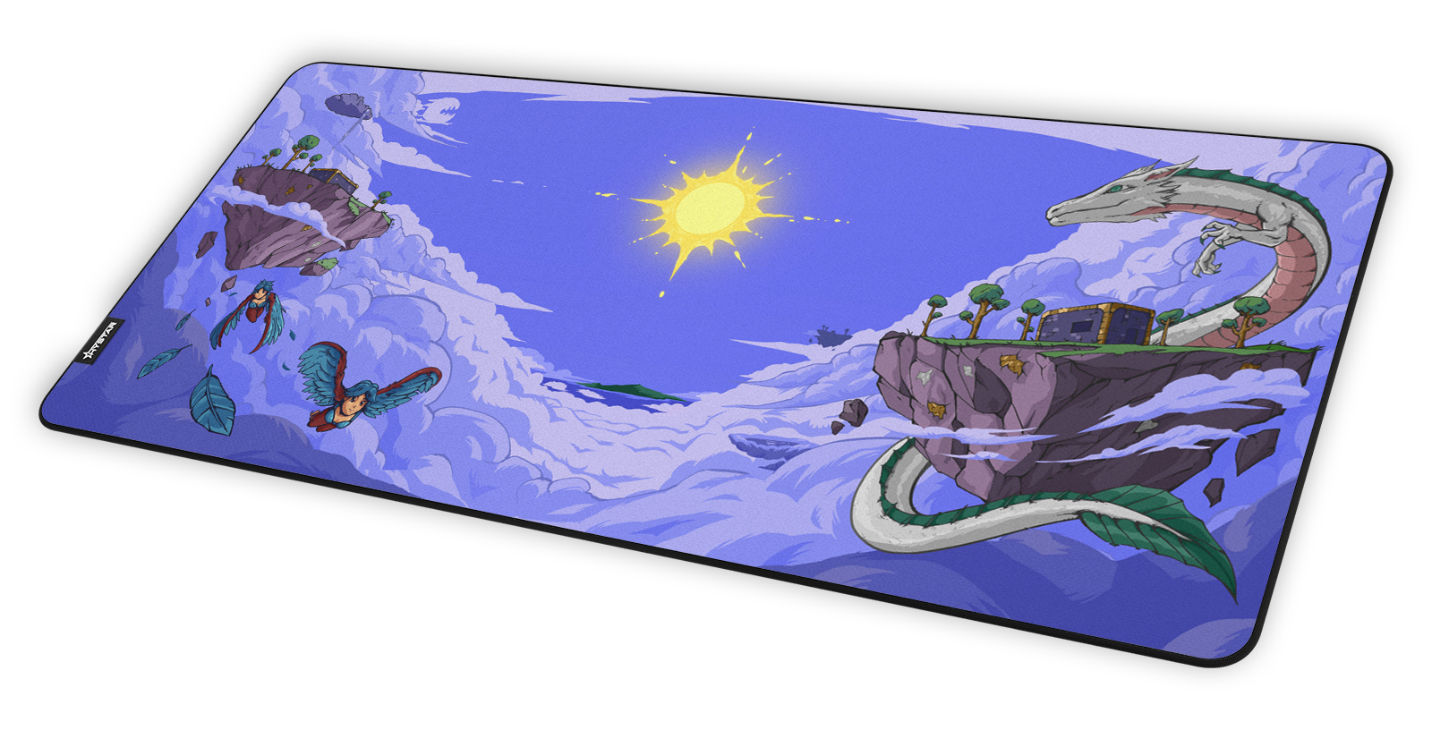 Hystar Floating Island deskmat at an angle on a desk