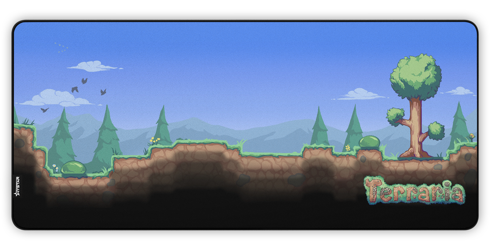 Hystar Overworld deskmat, top-down view of the full print