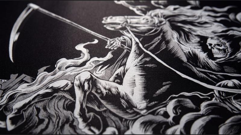 Death dye-sublimated print close-up