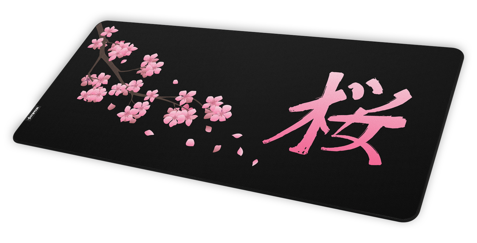 Hystar Blossom deskmat at an angle on a desk