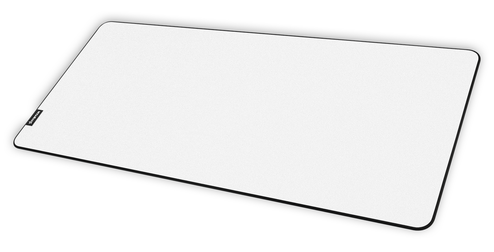 Hystar Classic deskmat in White at an angle on a desk. White XXL (36" x 16"), White XXXL (45" x 20")