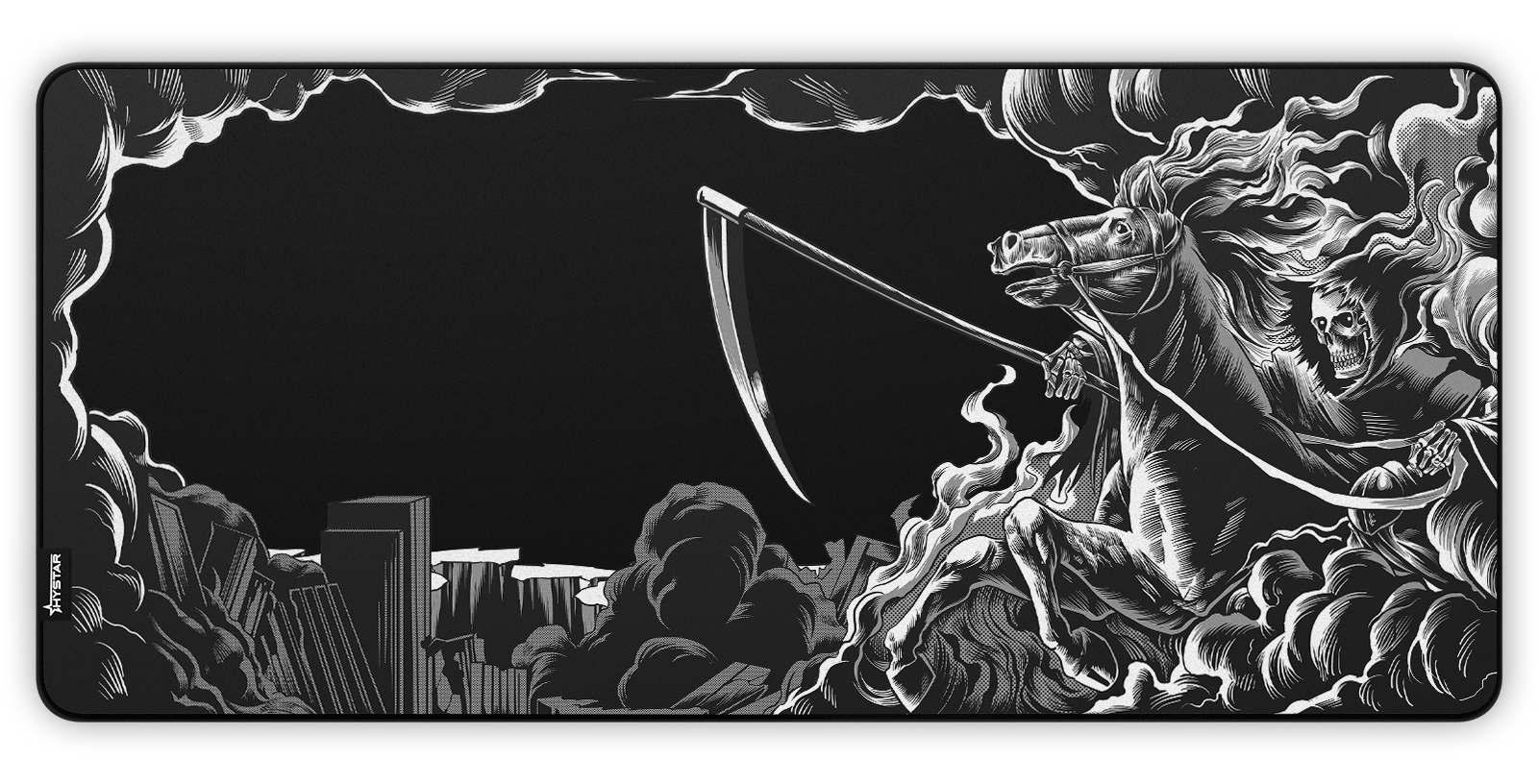 Hystar Death deskmat, top-down view of the full print