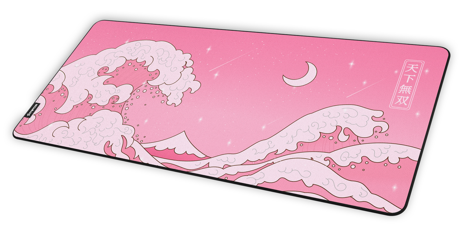 Hystar Kawaii Wave deskmat at an angle on a desk