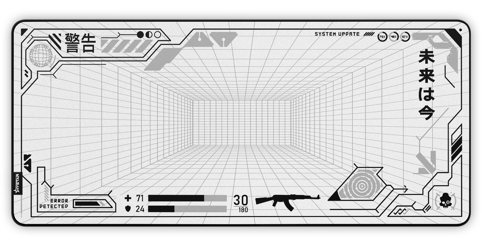 Hystar Mainframe deskmat in Light, top-down view of the full print. Light XXL (36