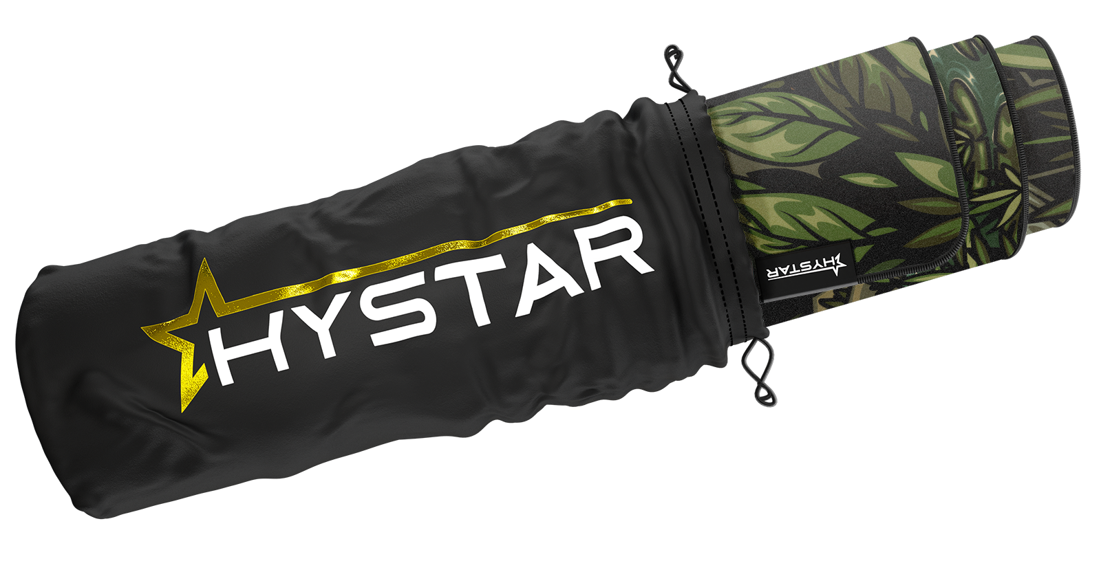Hystar Midori deskmat rolled up in its carry bag