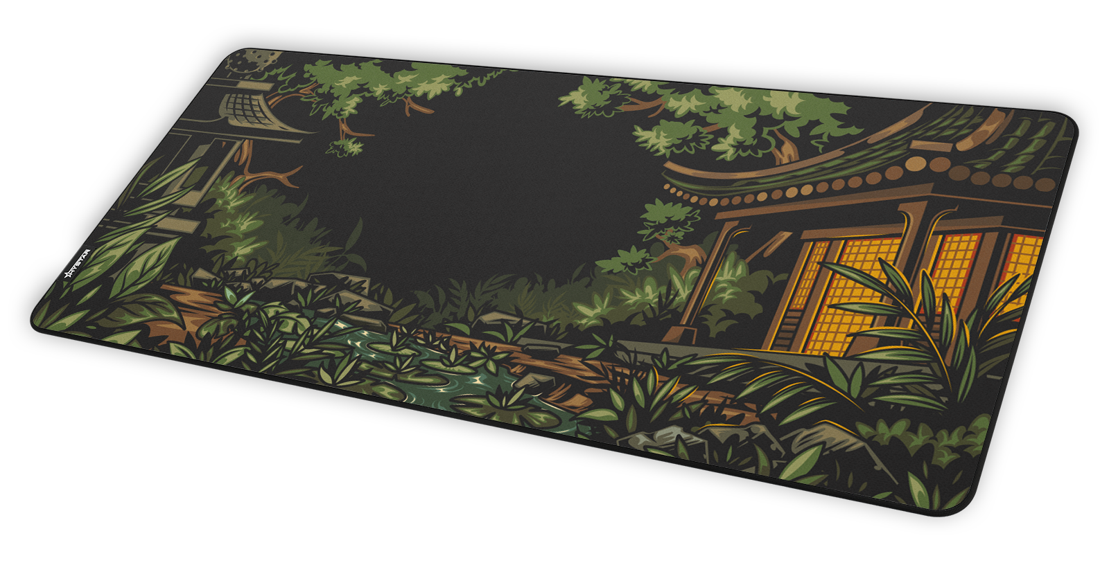 Hystar Midori deskmat at an angle on a desk