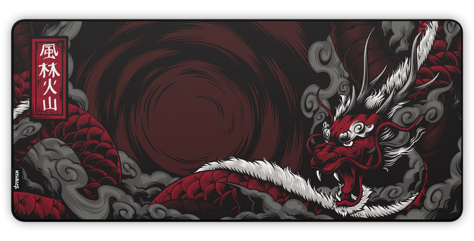 Hystar Dragon deskmat, top-down view of the full print