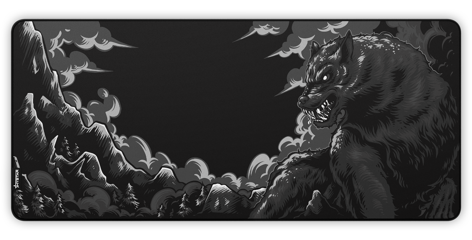 Hystar Fenrir deskmat, top-down view of the full print