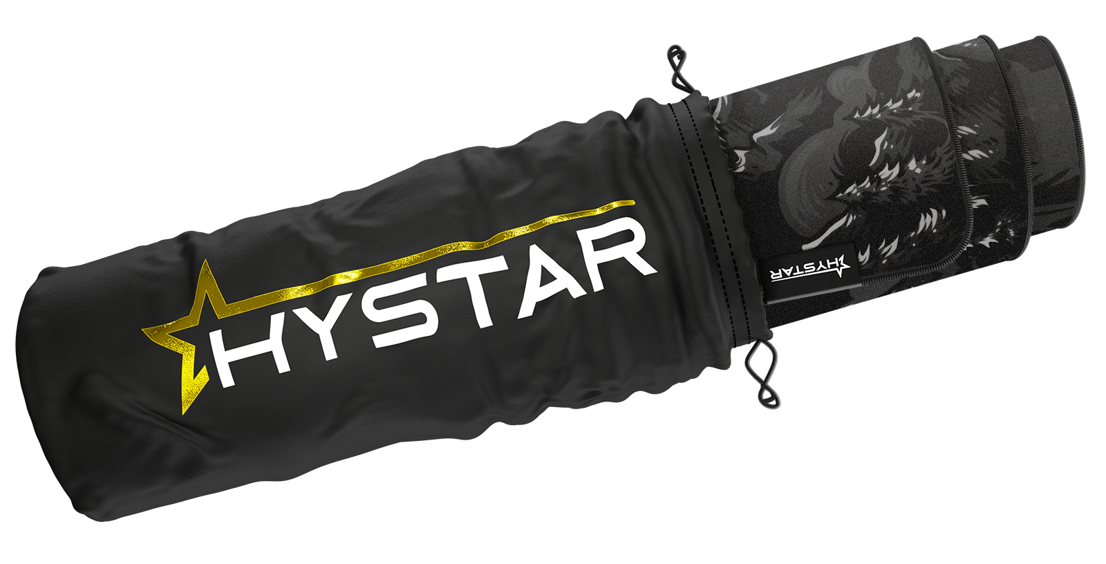 Hystar Fenrir deskmat rolled up in its carry bag