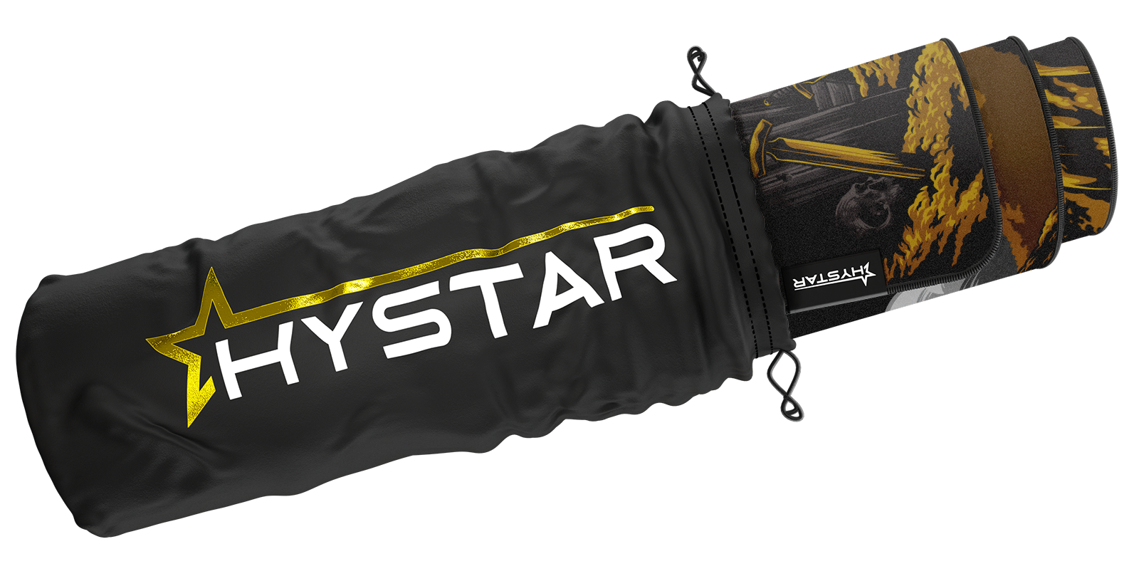 Hystar Griffin deskmat rolled up in its carry bag