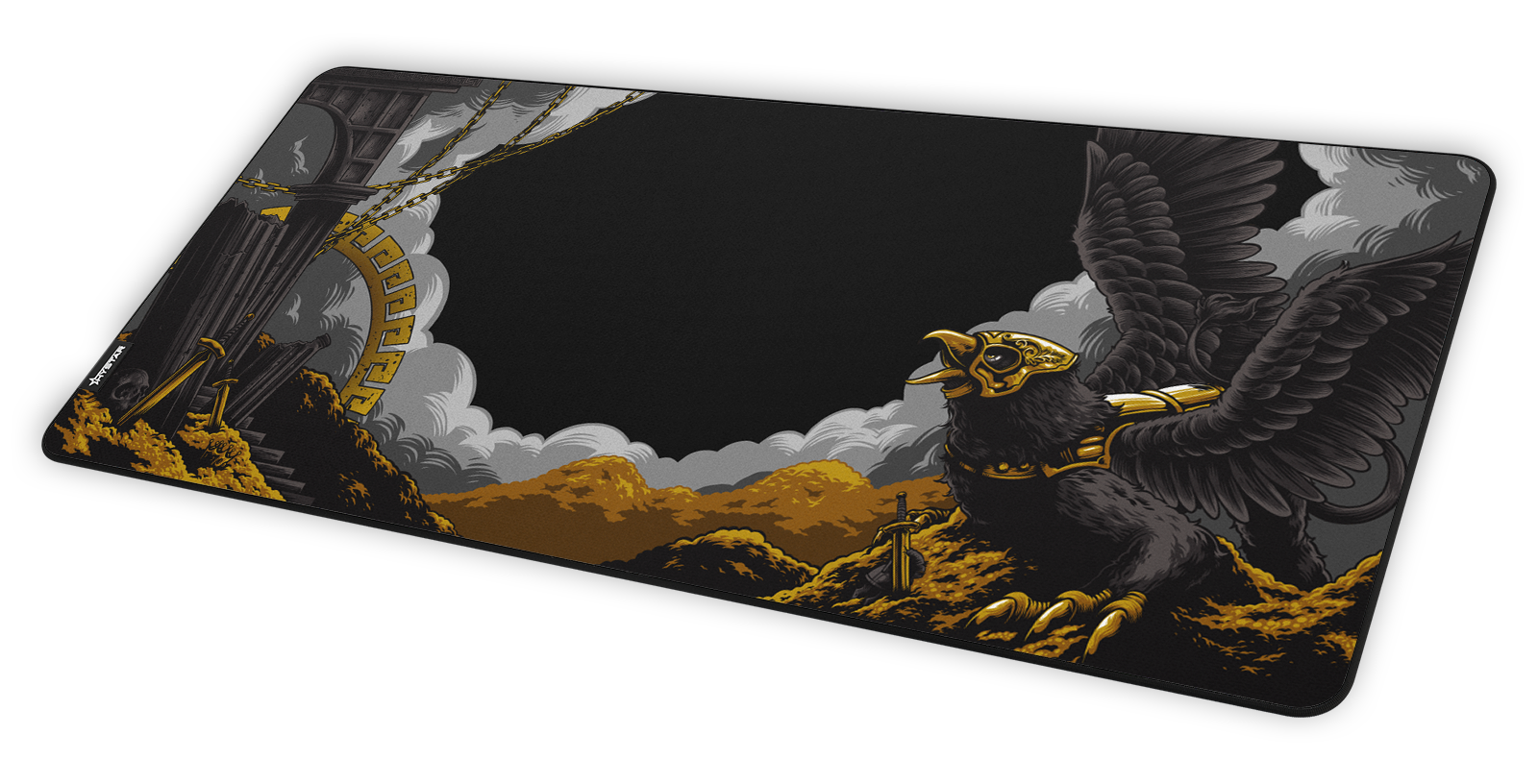 Hystar Griffin deskmat at an angle on a desk