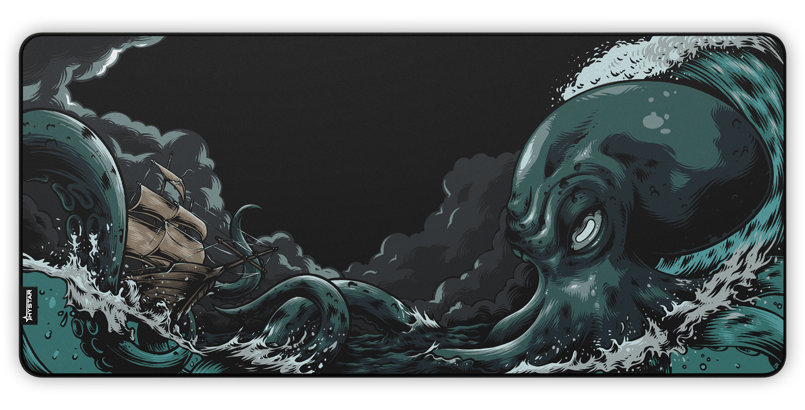 Hystar Kraken deskmat, top-down view of the full print