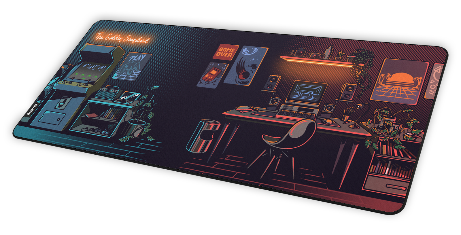 Hystar Nostalgia deskmat at an angle on a desk