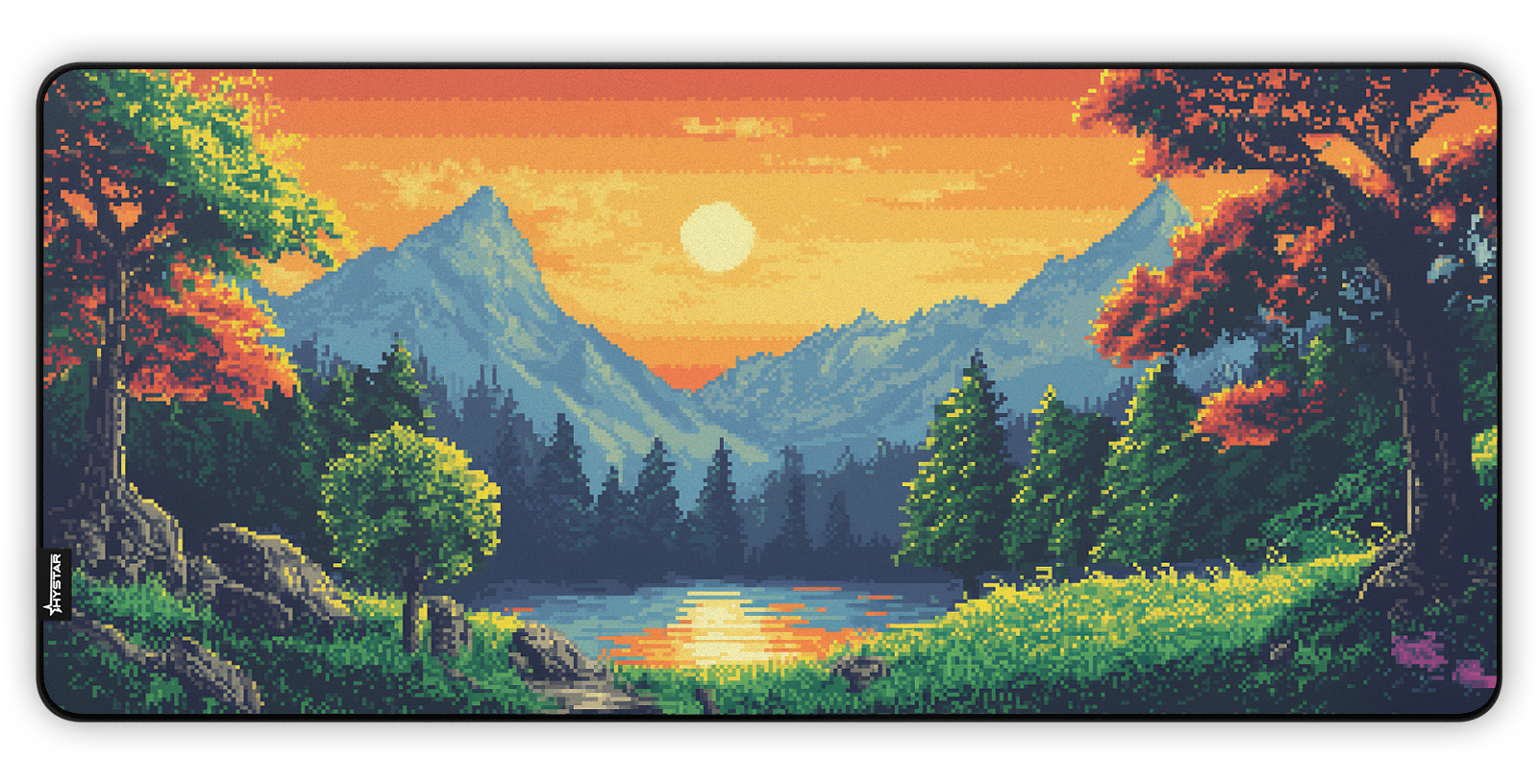 Hystar Pixel Ridge deskmat, top-down view of the full print