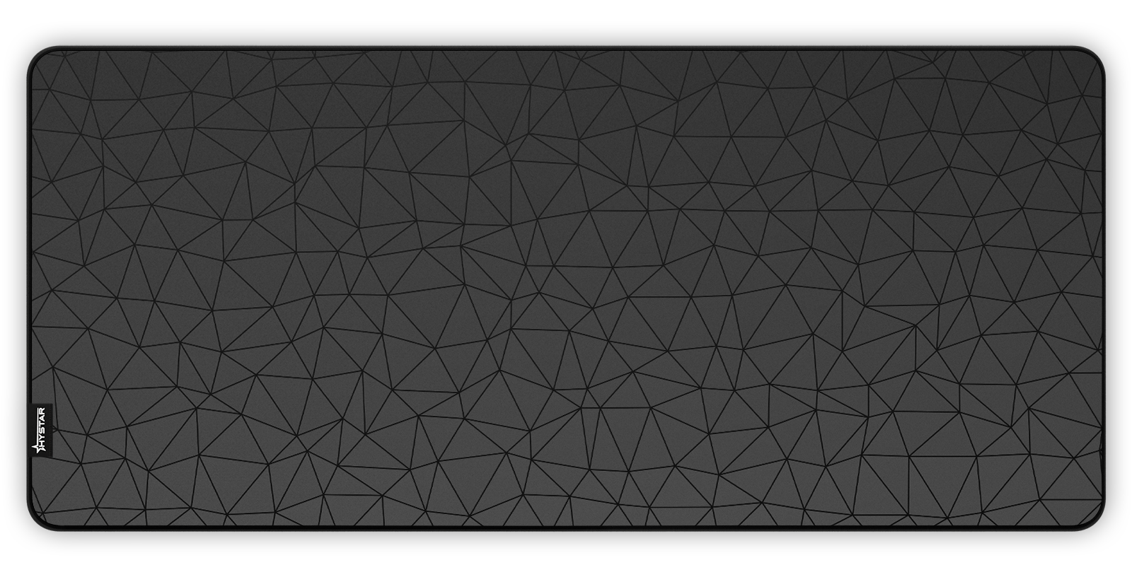 Hystar Poly deskmat in Black, top-down view of the full print. Black XXL (36" x 16"), Black XXXL (45" x 20")