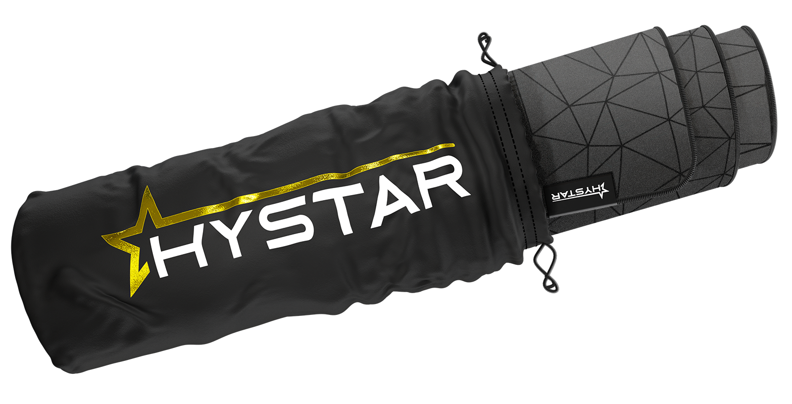 Hystar Poly deskmat in Black rolled up in its carry bag. Black XXL (36" x 16"), Black XXXL (45" x 20")