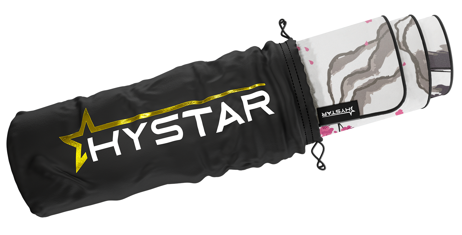 Hystar Sakura deskmat in Light rolled up in its carry bag. Light XXL (36" x 16"), Light XXXL (45" x 20")