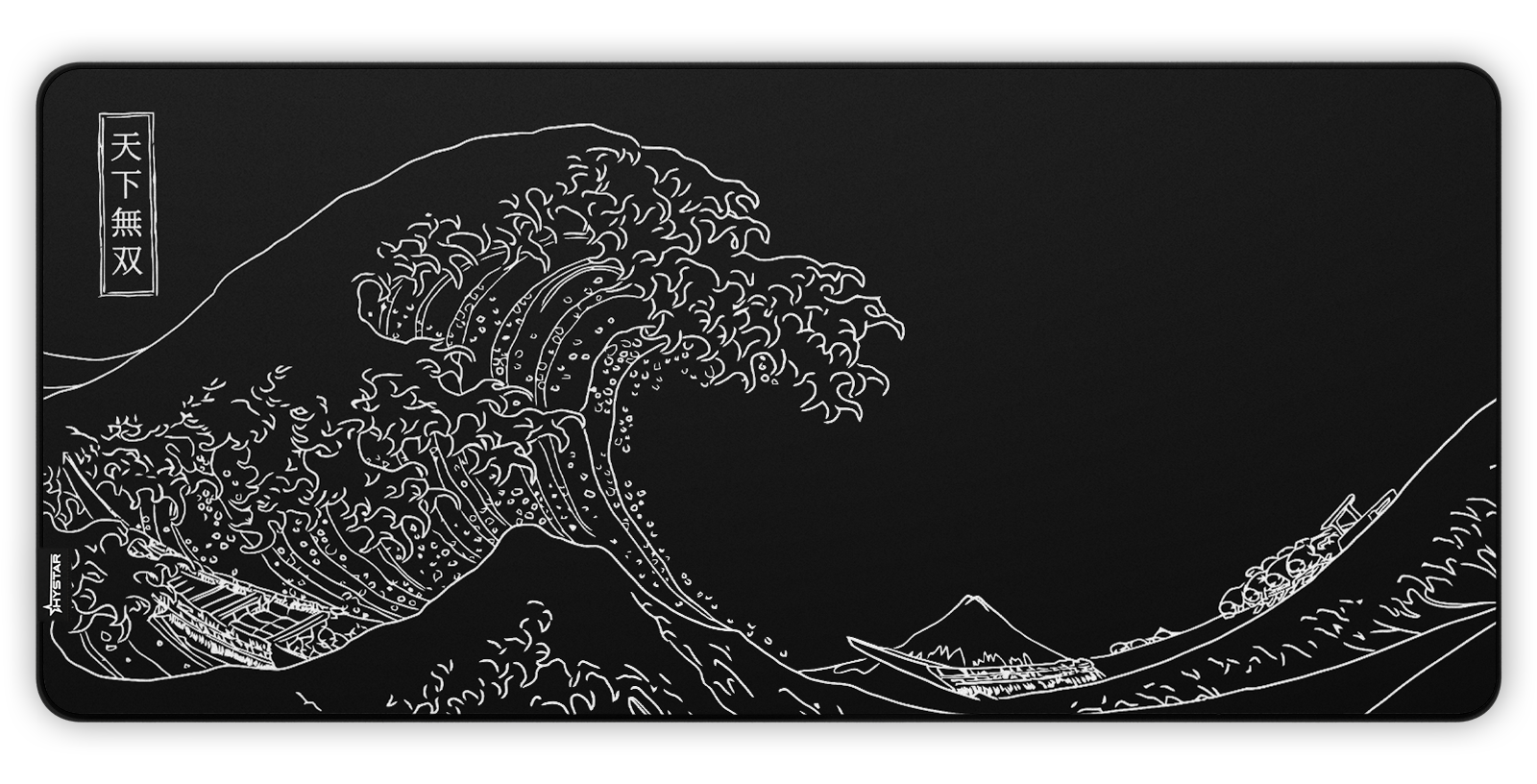 Hystar The Great Wave deskmat in Black, top-down view of the full print. Black XXL (36