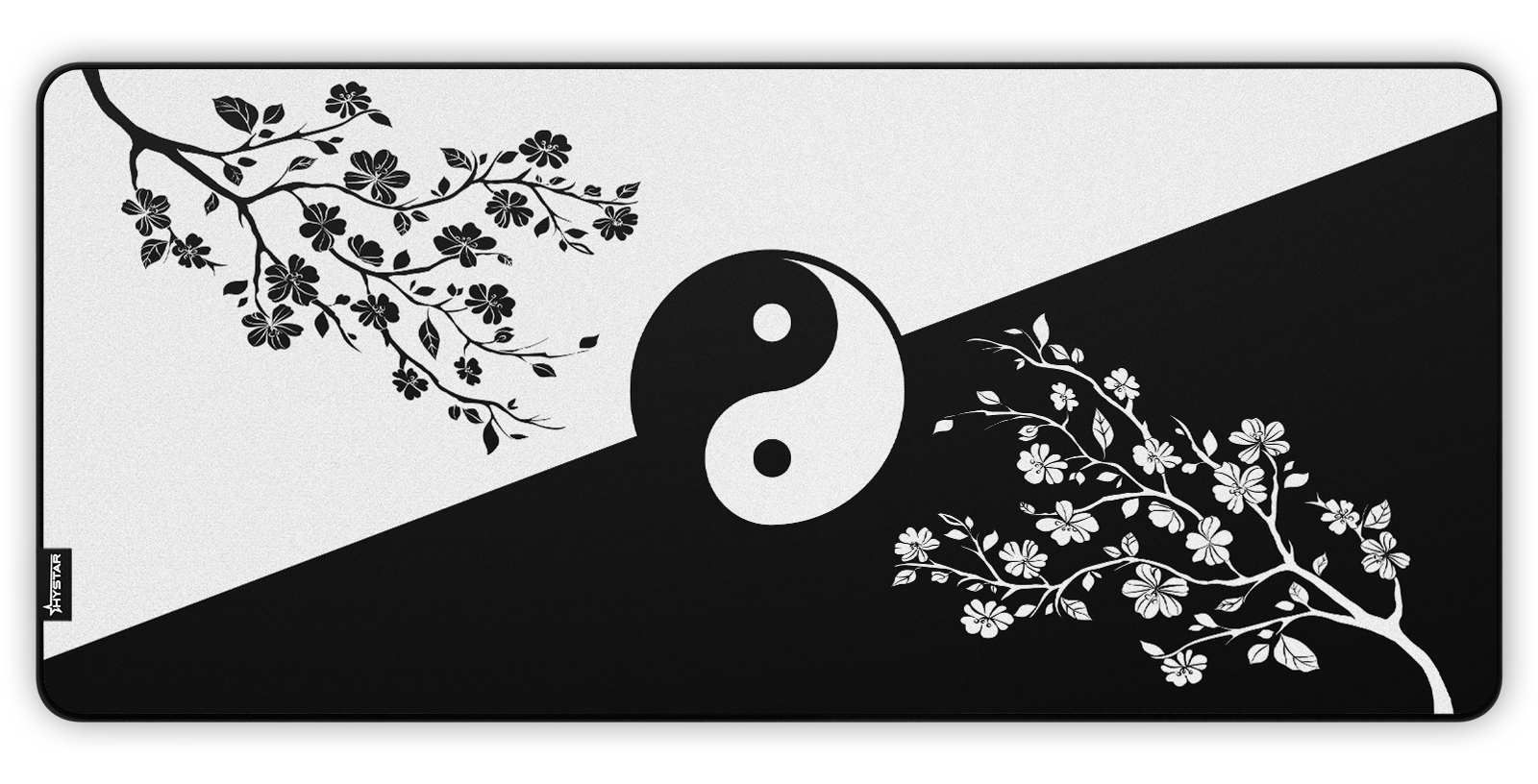 Hystar Yin Yang deskmat, top-down view of the full print