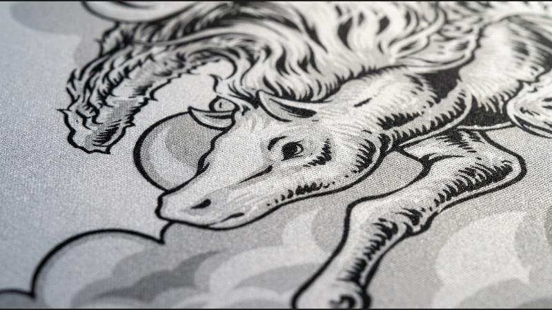 Pegasus dye-sublimated print close-up